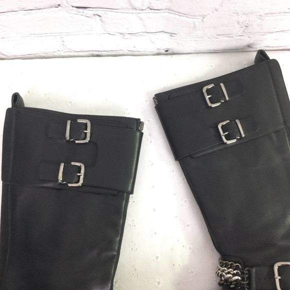 Claudia Ciuti Women's Buckles Chain Link Block Heel Black Leather Calf Boot 7.5 - Picture 14 of 15